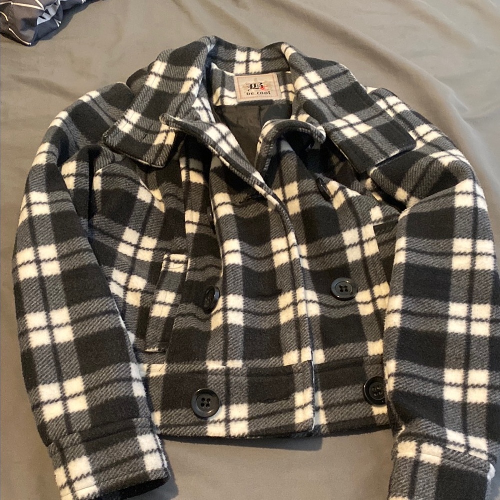 Black and White Plaid Peacoat